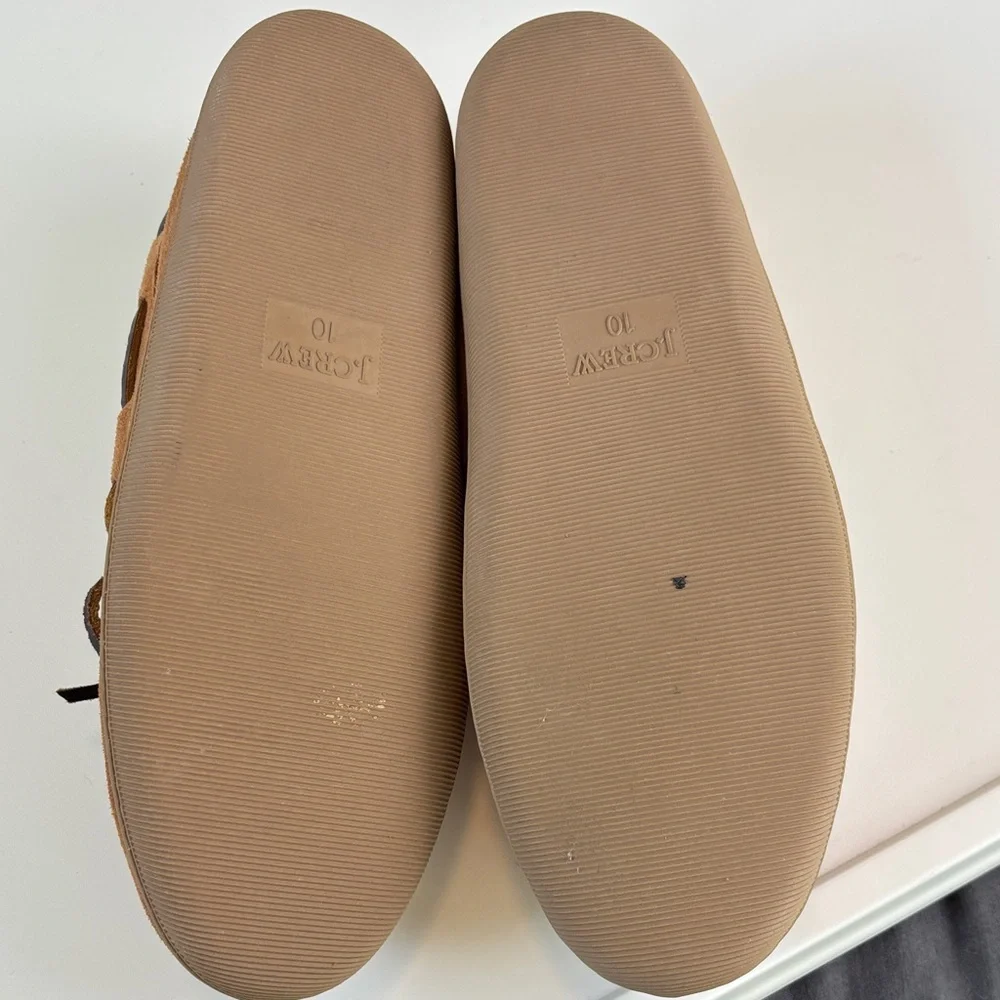 J.Crew Tan Leather Slippers Moccasin Faux Fur‎ Lined Size 10 Men  Cozy